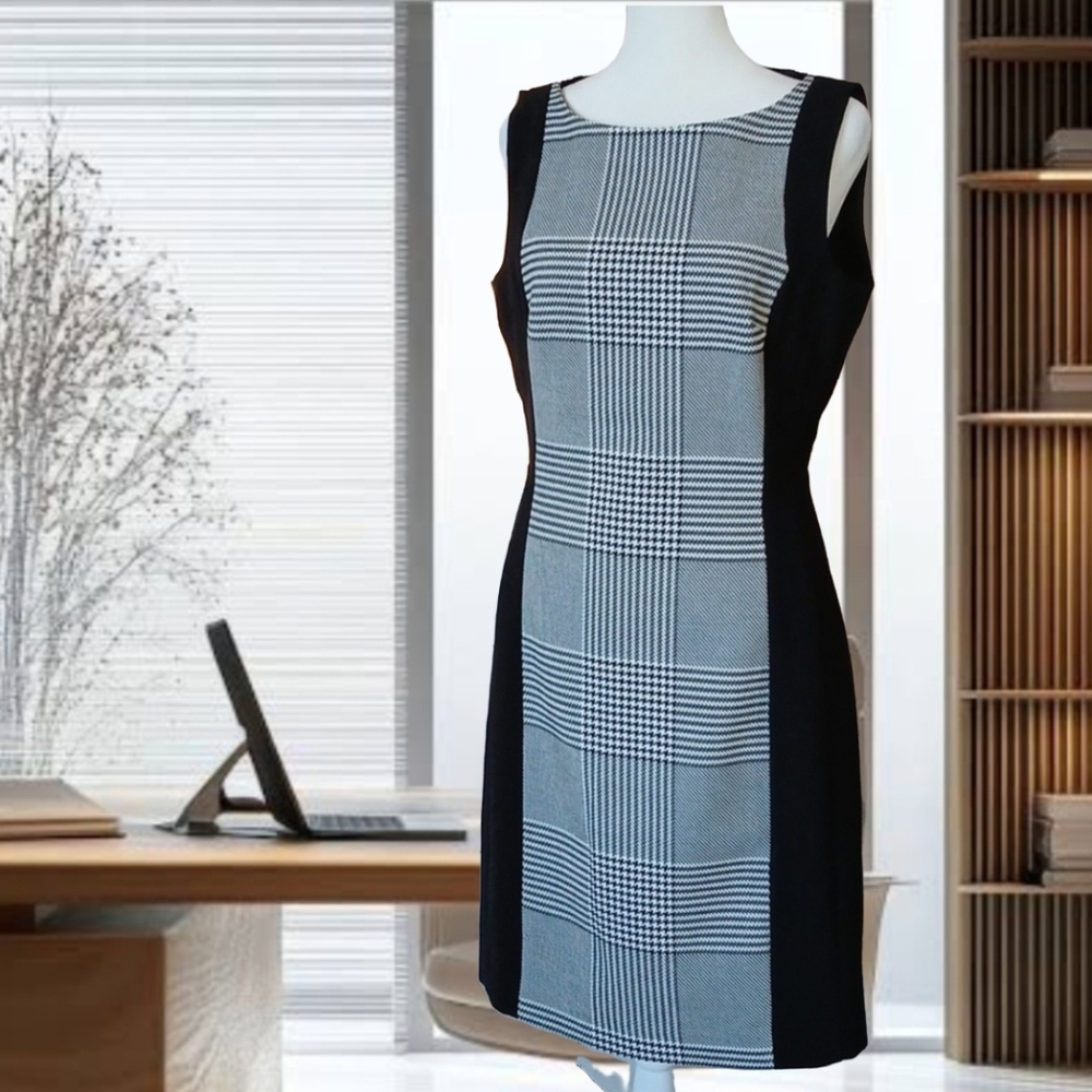 H&M Black and White Houndstooth Sheath Dress size 10